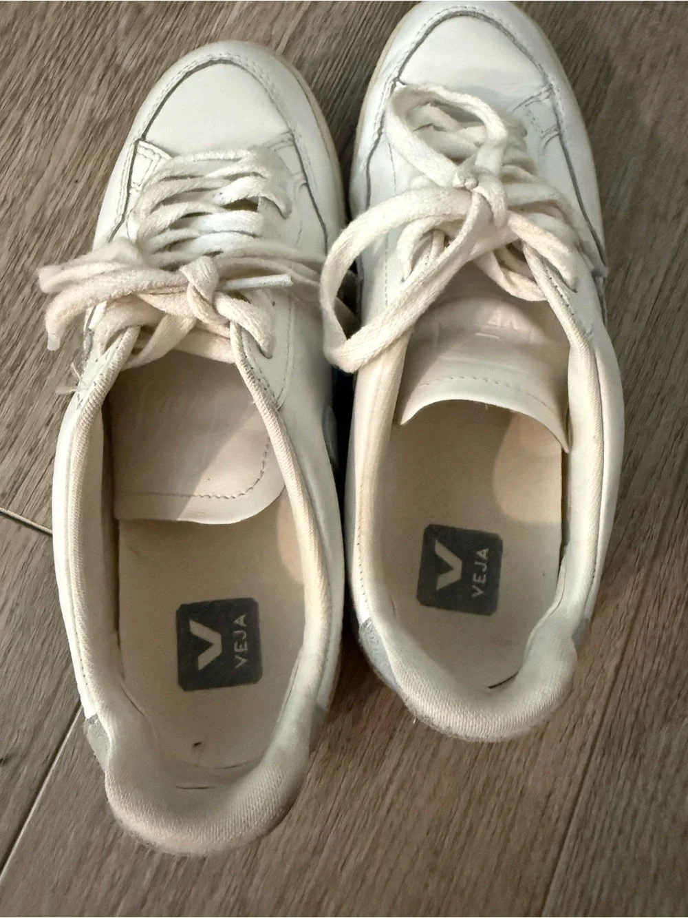Veja White Leather Sneakers with Light Gray V Logo